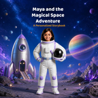 Personalized cover example for Maya and the Magical Space Adventure featuring Maya as the child astronaut hero.