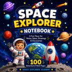 Space Explorer Kids Notebook – Printable Writing & Drawing Notebook for Kids Ages 7–12 | Digital PDF for School & Homeschool