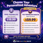 Comparison of the $19.99 name-personalized and $59.99 fully personalized character digital storybook options.