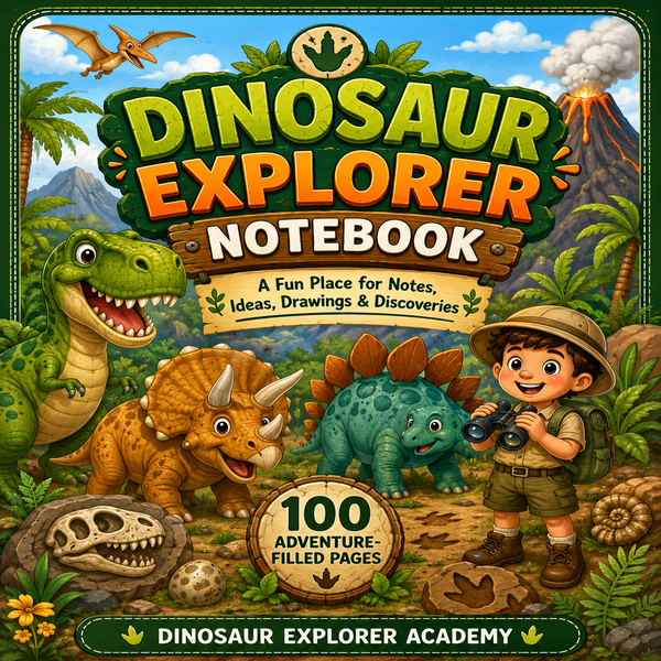 Dinosaur Explorer Kids Notebook – Printable Writing & Drawing Notebook for Kids Ages 7–12 | Digital PDF for School & Homeschool