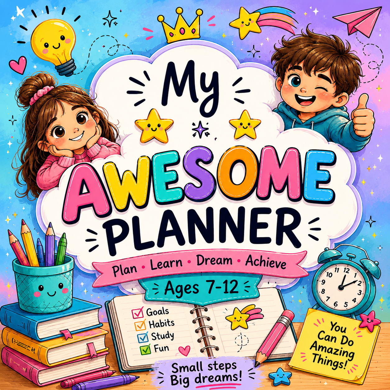 My Awesome Planner | Printable Kids Daily Planner PDF | 30-Day Planner Ages 7–12
