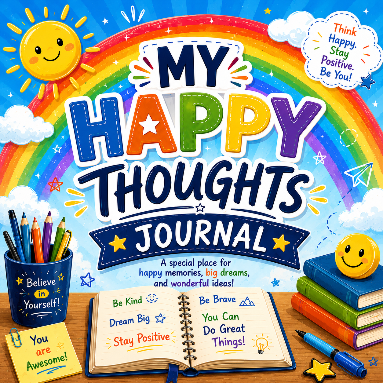 My Happy Thoughts Journal for Kids – Printable Gratitude & Reflection Journal for Ages 7–12 | Digital PDF for Home & School