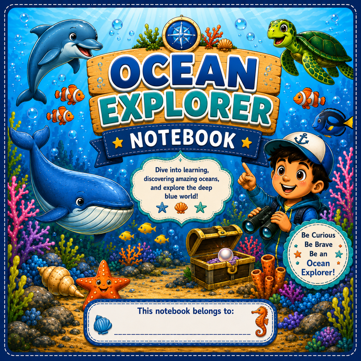 Ocean Explorer Kids Notebook – Printable Writing & Drawing Notebook for Kids Ages 7–12 | Digital PDF for School & Homeschool