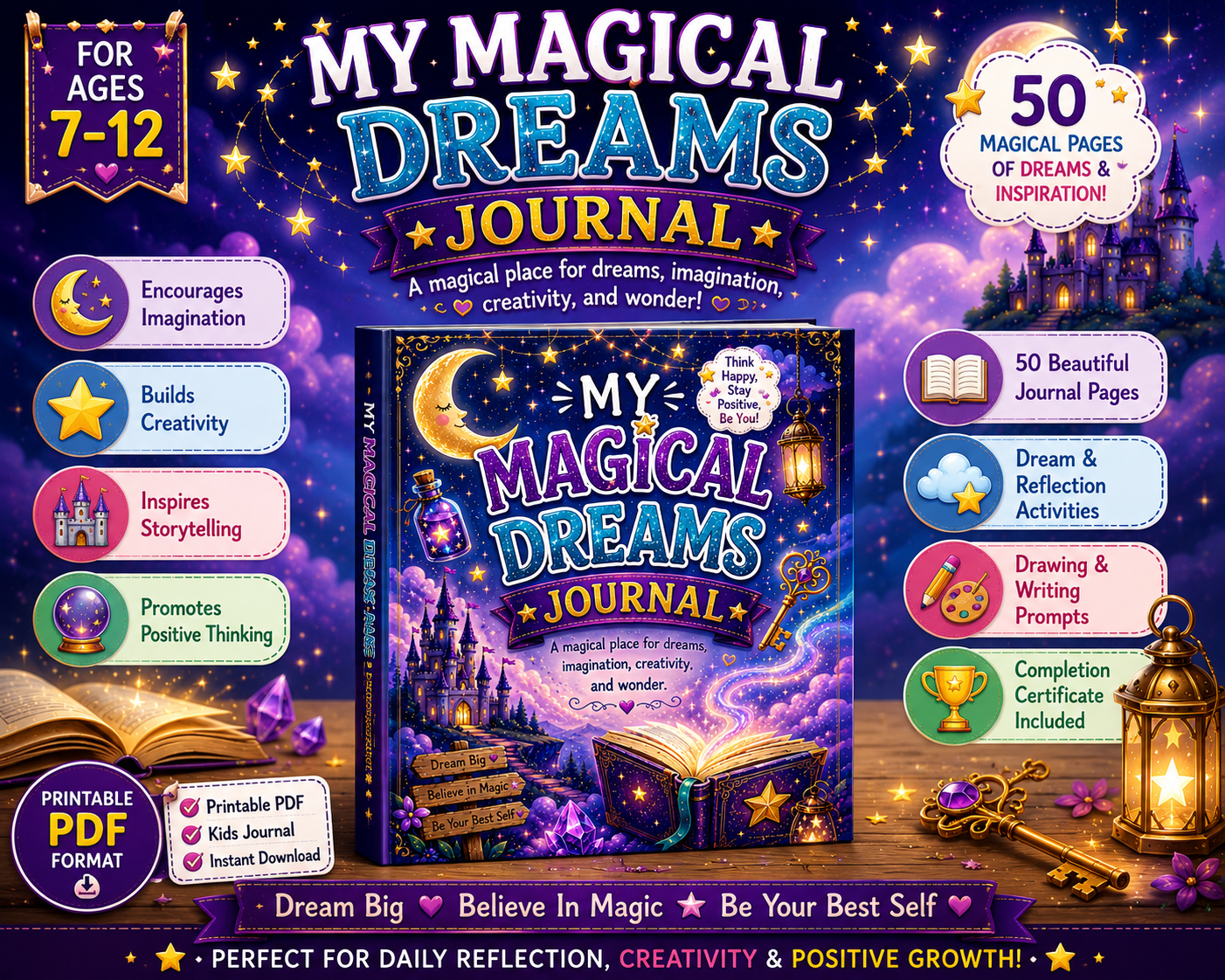 My Magical Dreams Journal for Kids – Printable Dream & Reflection Journal for Ages 7–12 | Digital PDF for Home & School