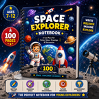 Space Explorer Kids Notebook – Printable Writing & Drawing Notebook for Kids Ages 7–12 | Digital PDF for School & Homeschool