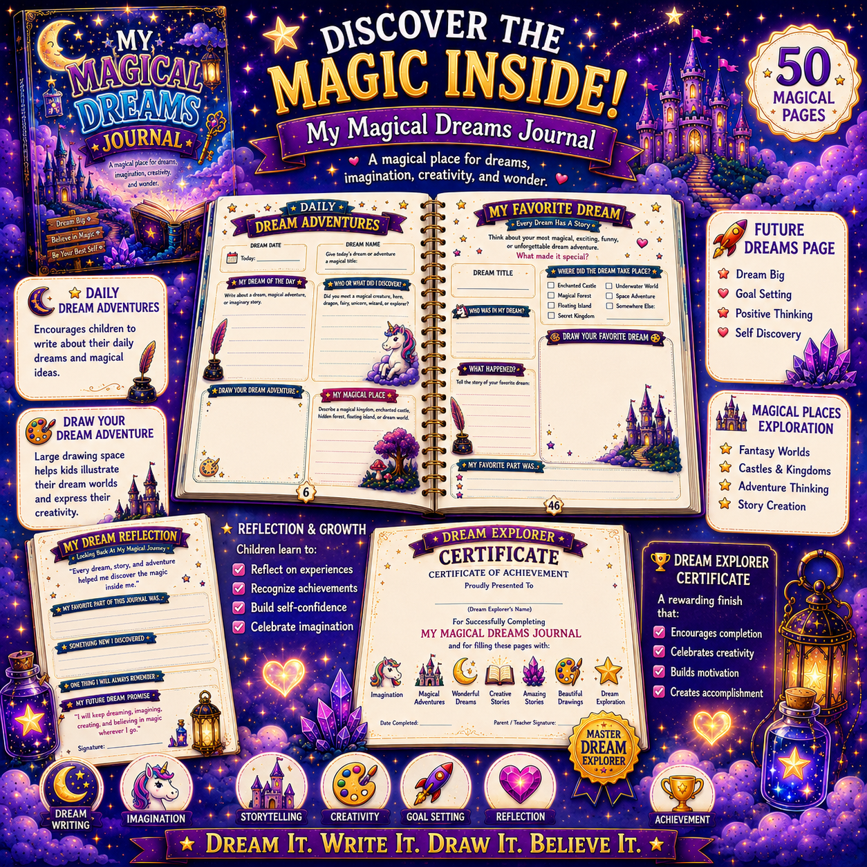 My Magical Dreams Journal for Kids – Printable Dream & Reflection Journal for Ages 7–12 | Digital PDF for Home & School