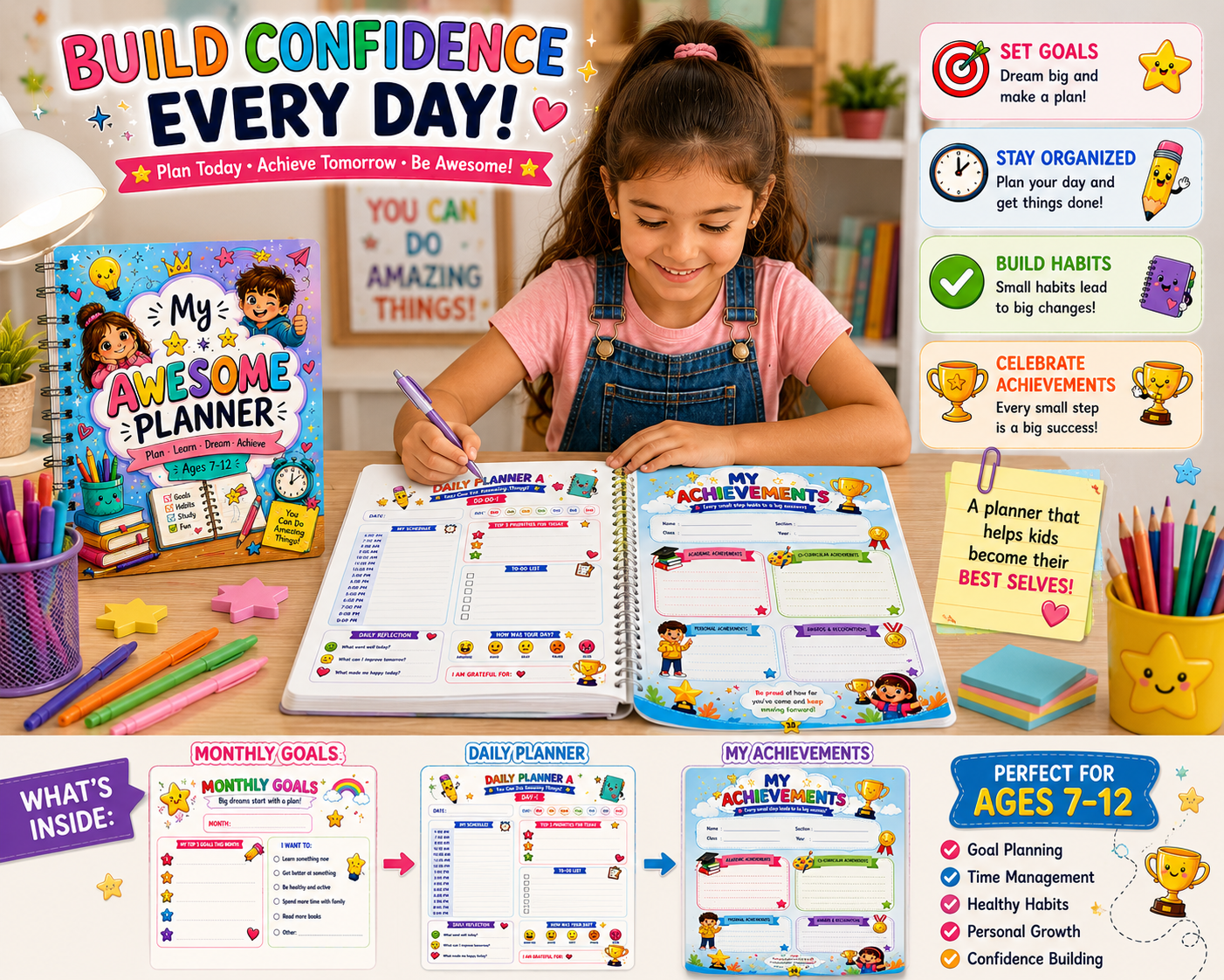 My Awesome Planner | Printable Kids Daily Planner PDF | 30-Day Planner Ages 7–12