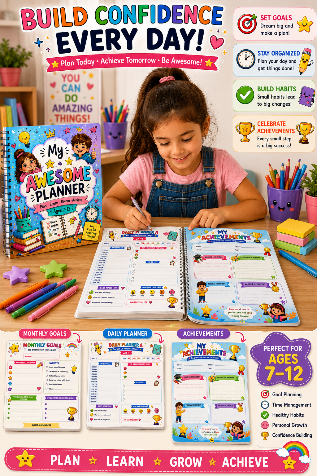 My Awesome Planner | Printable Kids Daily Planner PDF | 30-Day Planner Ages 7–12