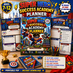 Super Hero Success Kids Planner – Printable Daily Planner for Kids Ages 7–12 | Goal Setting, Habit Tracker & Learning Workbook