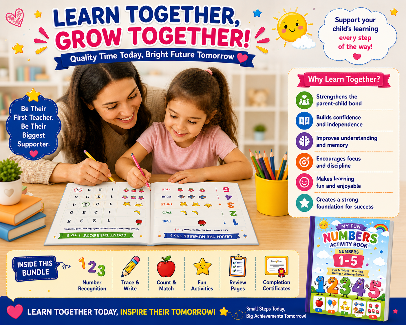 Number Learning Worksheets 1–10 – Printable Counting, Number Tracing & Math Activities for Kids Ages 3–6 | Digital PDF