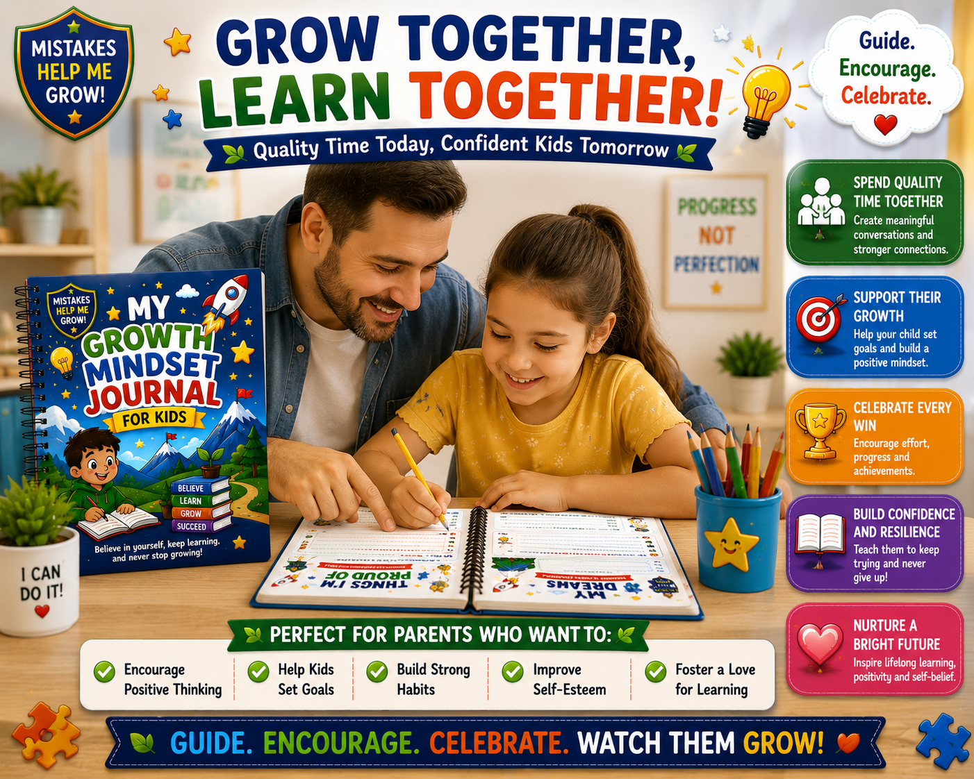 My Growth Mindset Journal for Kids – Printable Positive Thinking & Reflection Journal for Ages 7–12 | Digital PDF for Home & School