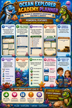 Ocean Explorer Kids Planner – Printable Daily Planner for Kids Ages 7–12 | Goal Setting, Habit Tracker &amp; Learning Workbook