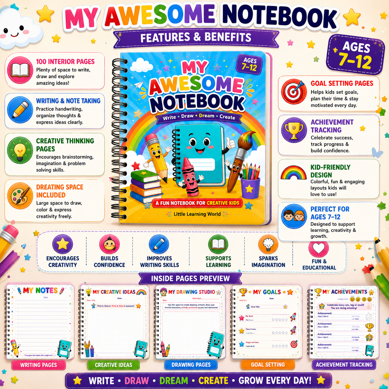 My Awesome Notebook | Printable Kids Notebook PDF | Kids Learning World