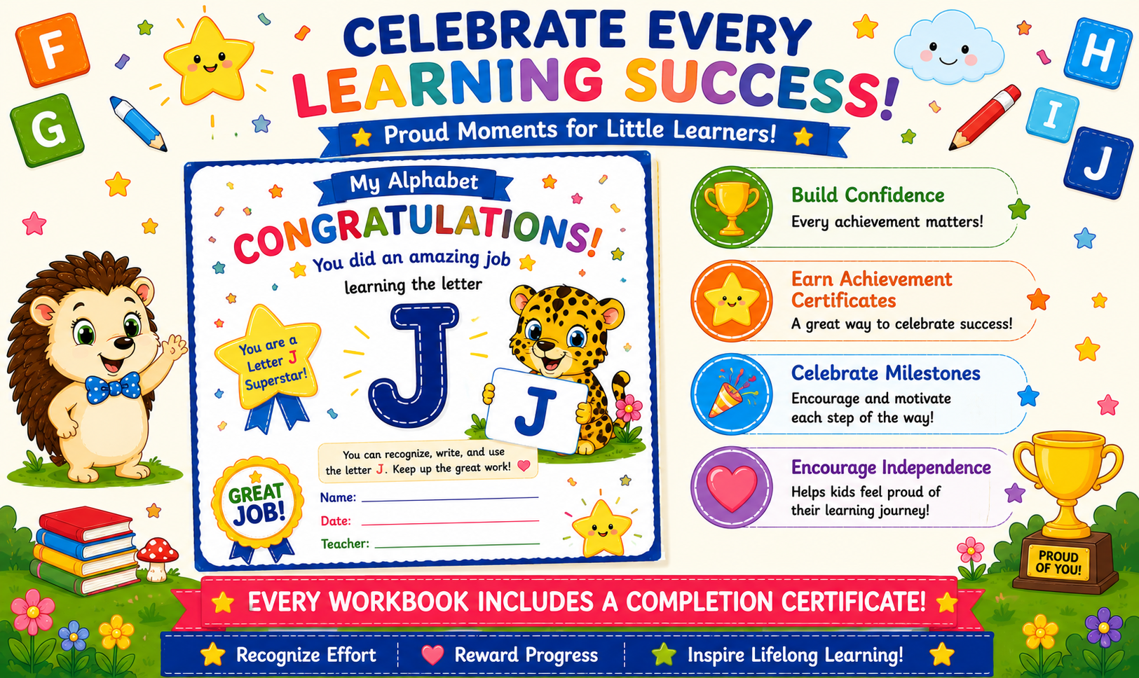 Alphabet Learning Worksheets F–J – Printable Letter Tracing & Phonics Activities for Kids Ages 3–6 | Digital PDF