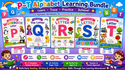 Alphabet Learning Worksheets P–T – Printable Letter Tracing & Phonics Activities for Kids Ages 3–6 | Digital PDF