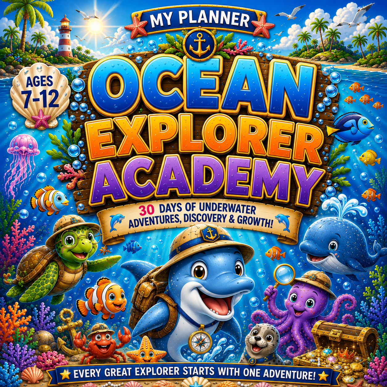 Ocean Explorer Kids Planner – Printable Daily Planner for Kids Ages 7–12 | Goal Setting, Habit Tracker &amp; Learning Workbook