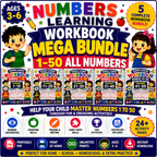 Number Learning Mega Bundle 1–50 – 5 Printable Counting, Number Tracing & Math Worksheet Sets for Kids Ages 3–6 | Digital PDF Bundle