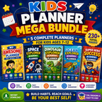 Kids Planner Mega Bundle – 5 Printable Daily Planners for Kids Ages 7–12 | Goal Setting, Habit Trackers & PDF Bundle