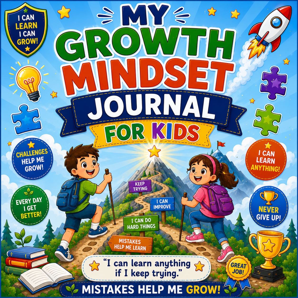 My Growth Mindset Journal for Kids – Printable Positive Thinking & Reflection Journal for Ages 7–12 | Digital PDF for Home & School