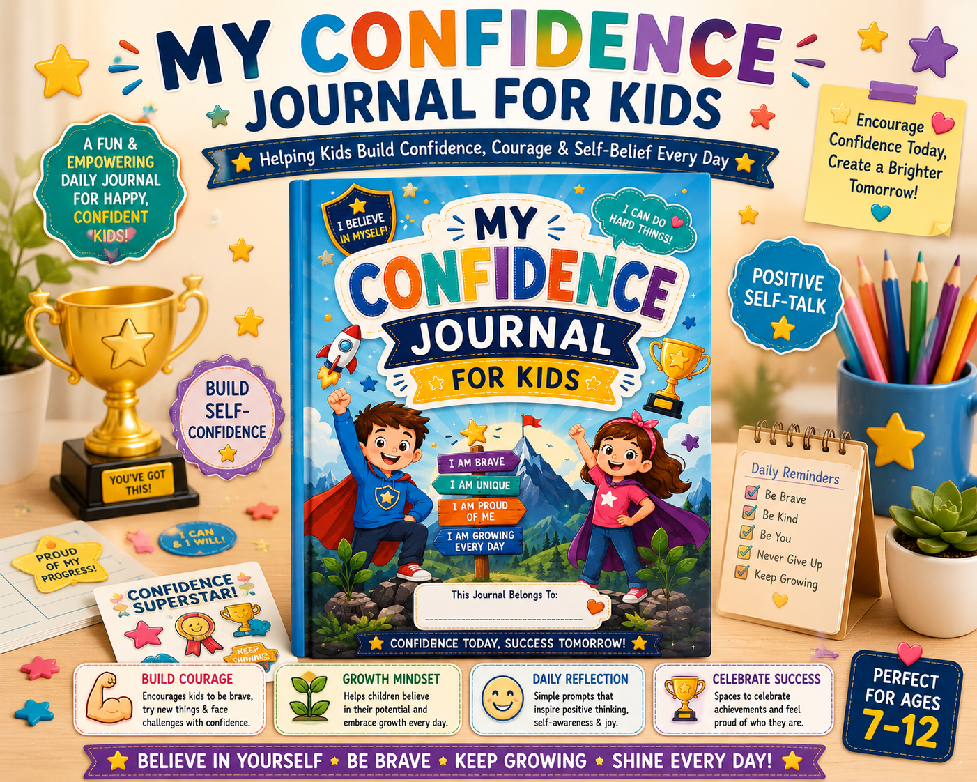 My Confidence Journal for Kids – Printable Self-Esteem & Reflection Journal for Ages 7–12 | Digital PDF for Home & School