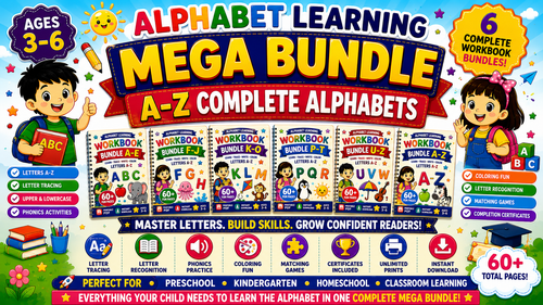 Alphabet Learning Mega Bundle A–Z – 5 Printable Letter Tracing & Phonics Worksheet Sets for Kids Ages 3–6 | Digital PDF Bundle