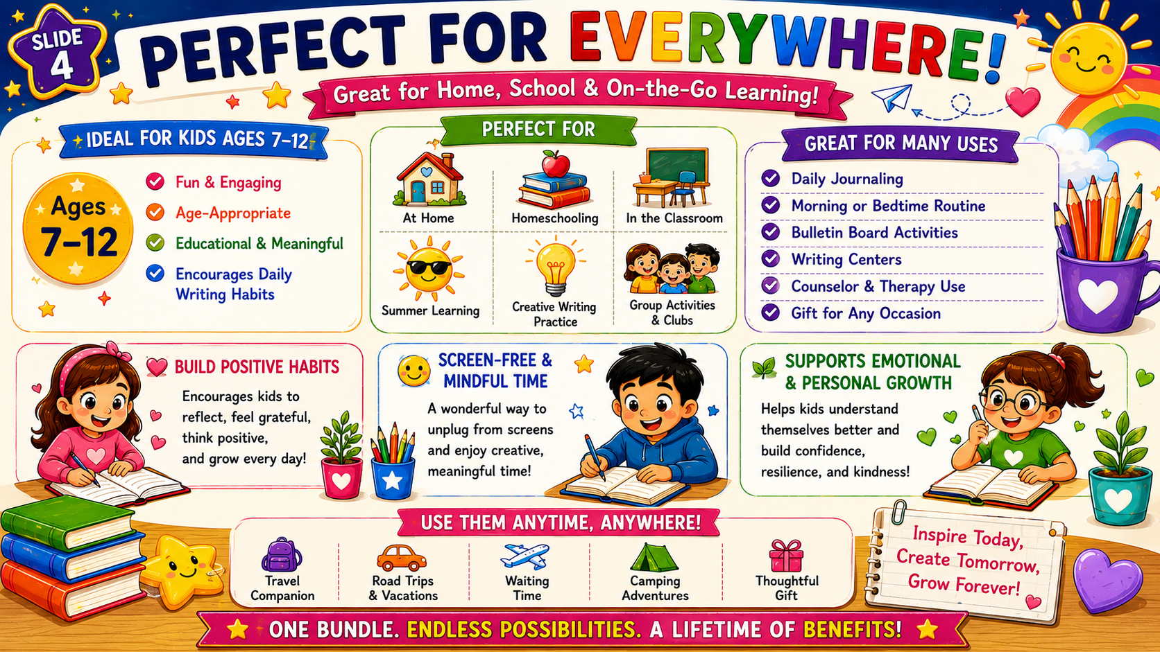 Kids Journal Mega Bundle – 5 Printable Reflection & Mindfulness Journals for Kids Ages 7–12 | Digital PDF Bundle