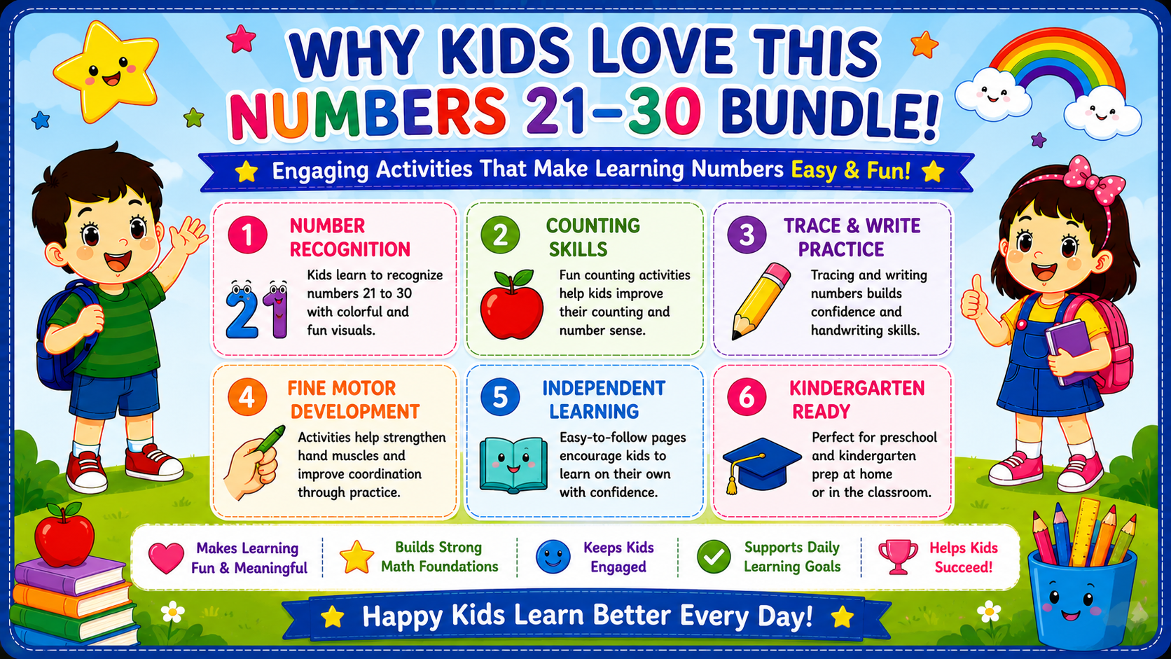 Number Learning Worksheets 21–30 – Printable Counting, Number Tracing & Math Activities for Kids Ages 3–6 | Digital PDF